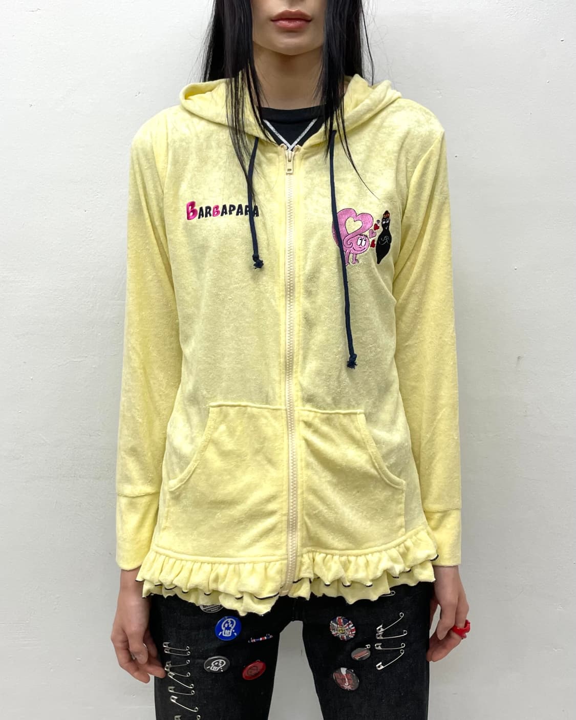 Cutie velvet yellow shirring hoodzip-up  상품이미지2