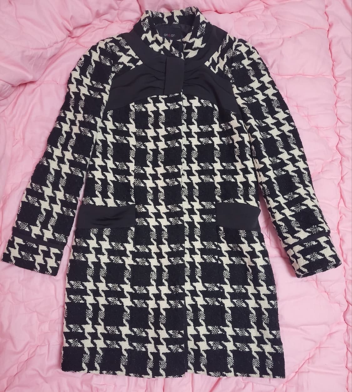 급처상태좋음!온앤온 샤넬,디올느낌 하운드투스체크 리본트위드코트 레니본st 상품이미지1
