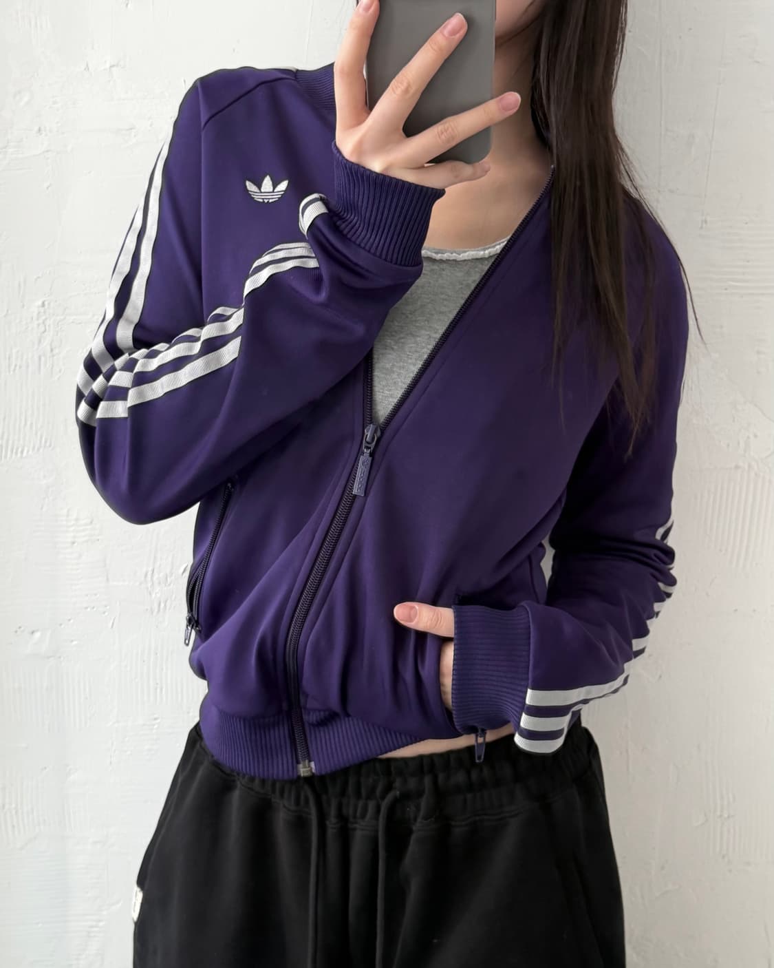 Adidas 아디다스 퍼플-그레이 배색 파이어버드 우먼 트랙탑 상품이미지1