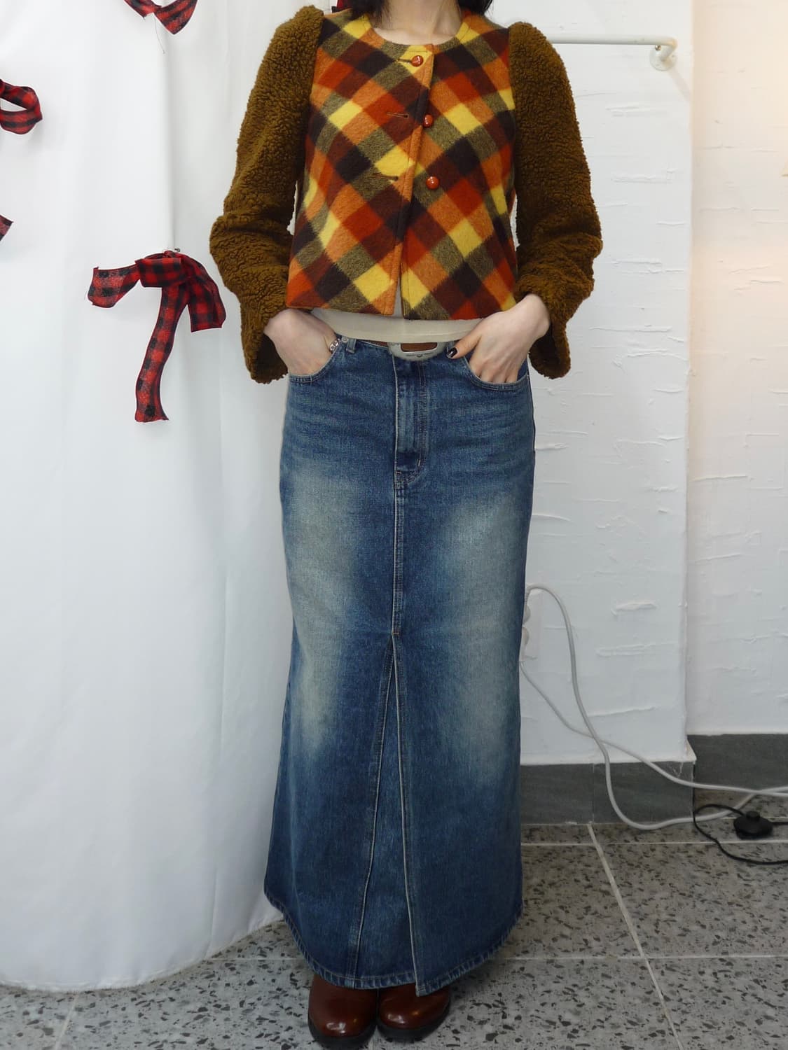 checked Sherpa crop jacket 상품이미지4