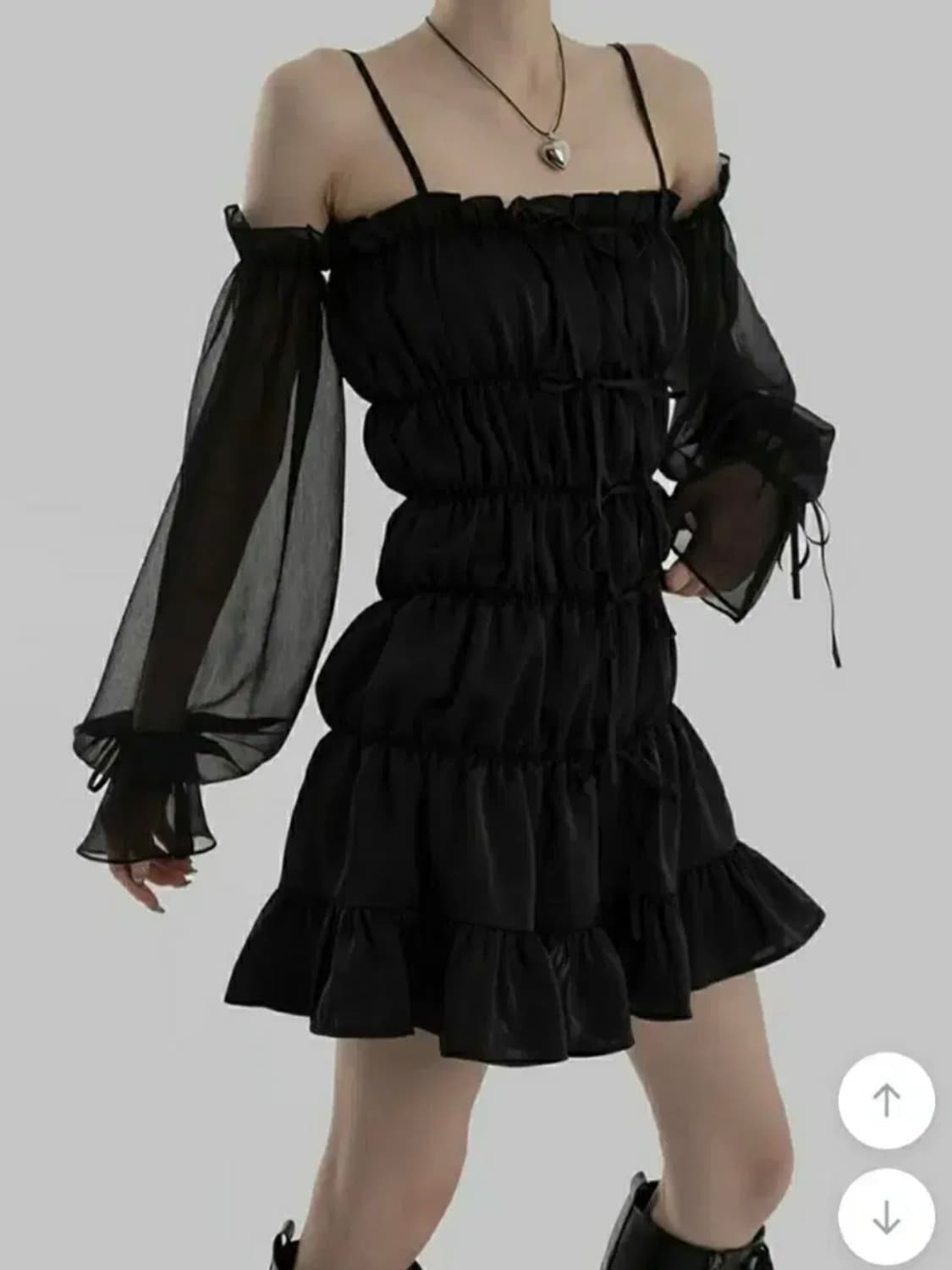 므넴 사틴 프릴 원피스 세트 상품이미지1