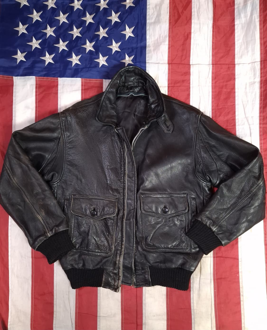 오리지날 90's 일본판 준 JUN 리얼레더 항공자켓 상품이미지2