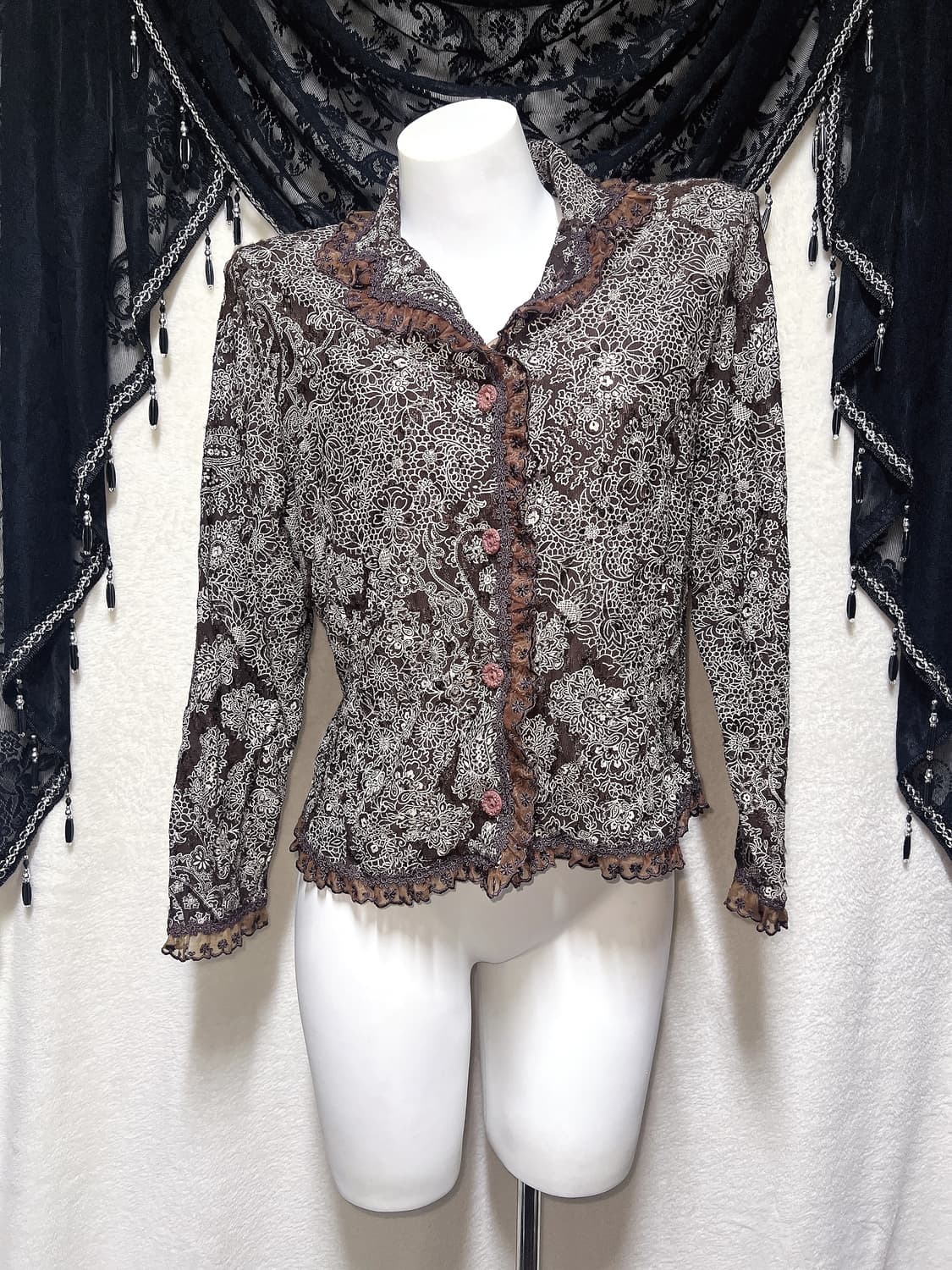 오리엔탈 페어리 플라워패턴 시스루 브라운 레이스 자켓 핀터 모리 그런지 상품이미지6