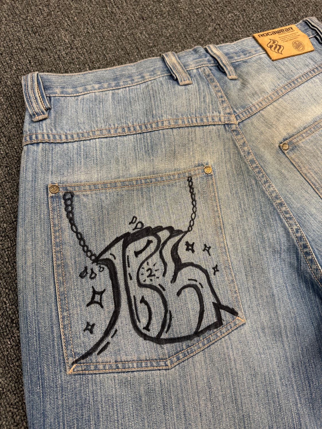 36) 로카웨어 빈티지 y2k 핸드드로잉 커스텀 연청 힙합팬츠 상품이미지7