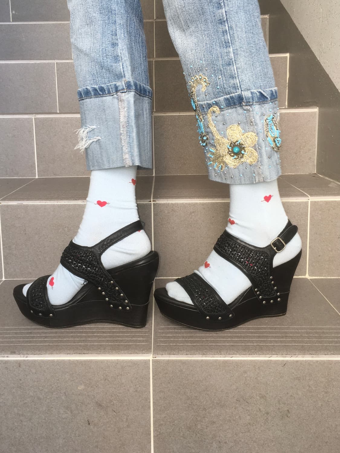 UGG black woven leather platform sandals 상품이미지7