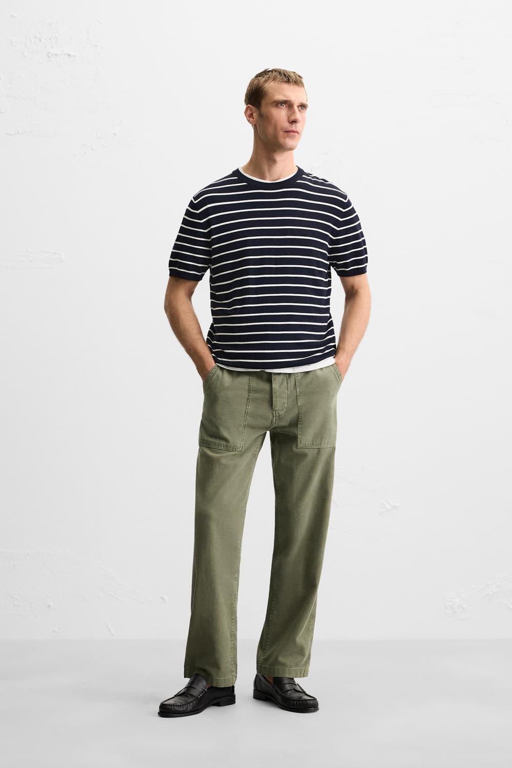 [XL] ZARA 자라 비스코스 혼방 반팔 티셔츠 NAVY 상품이미지4