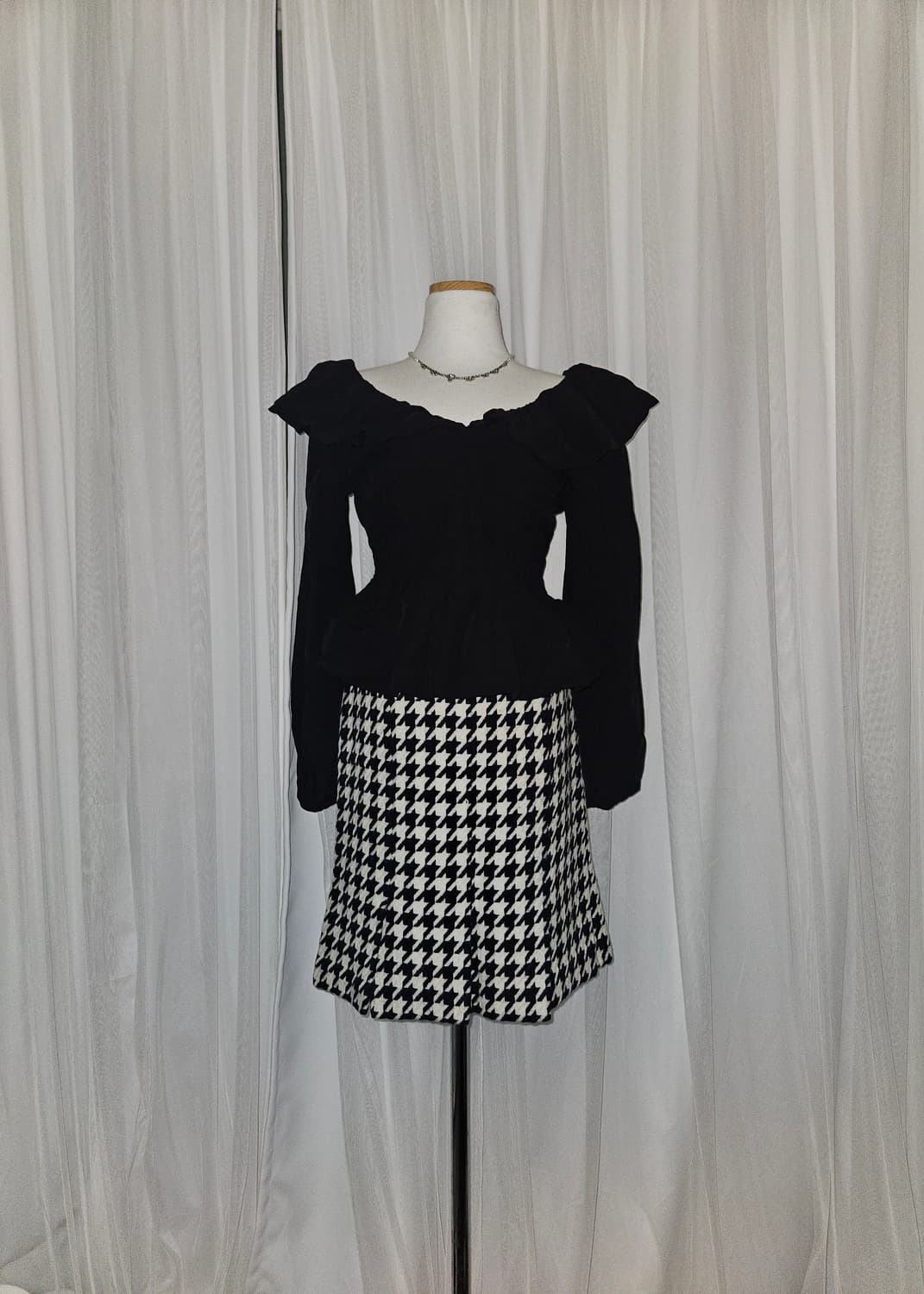 kumikyoku 빈티지 앙고라 하운드체크 패턴 플리츠 스커트 상품이미지1