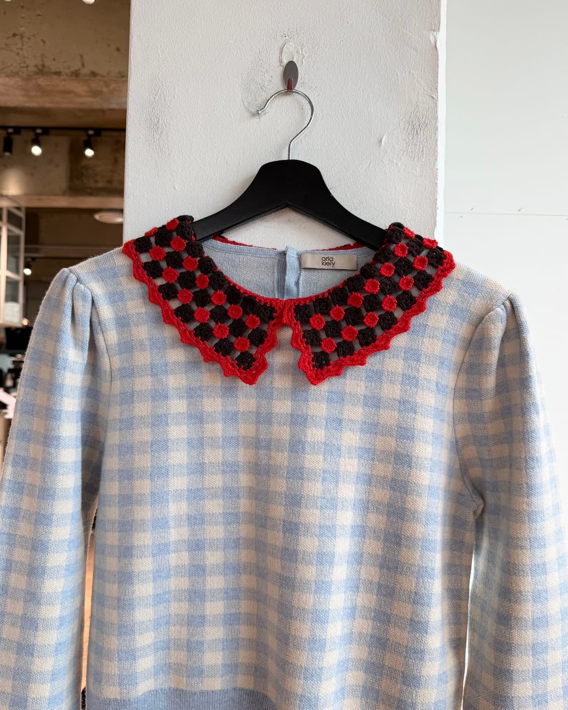 orla kiely 블루 체크 카라넥 니트  상품이미지3