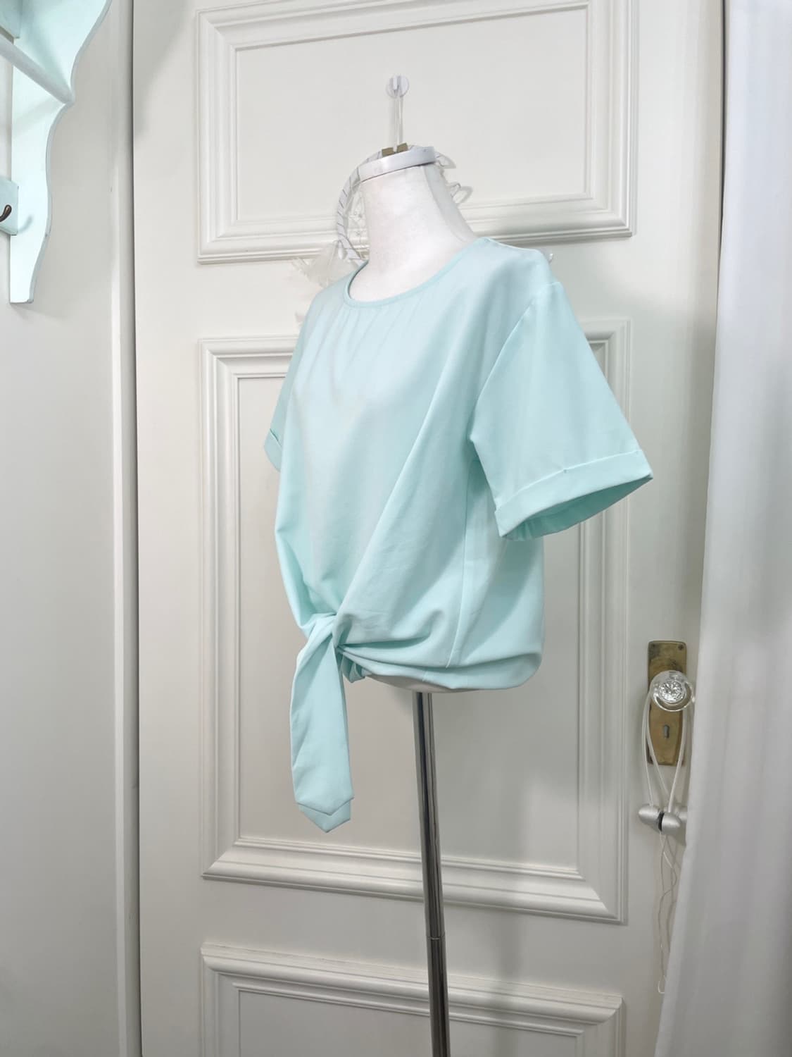 mint blue bow point half blouse 상품이미지2