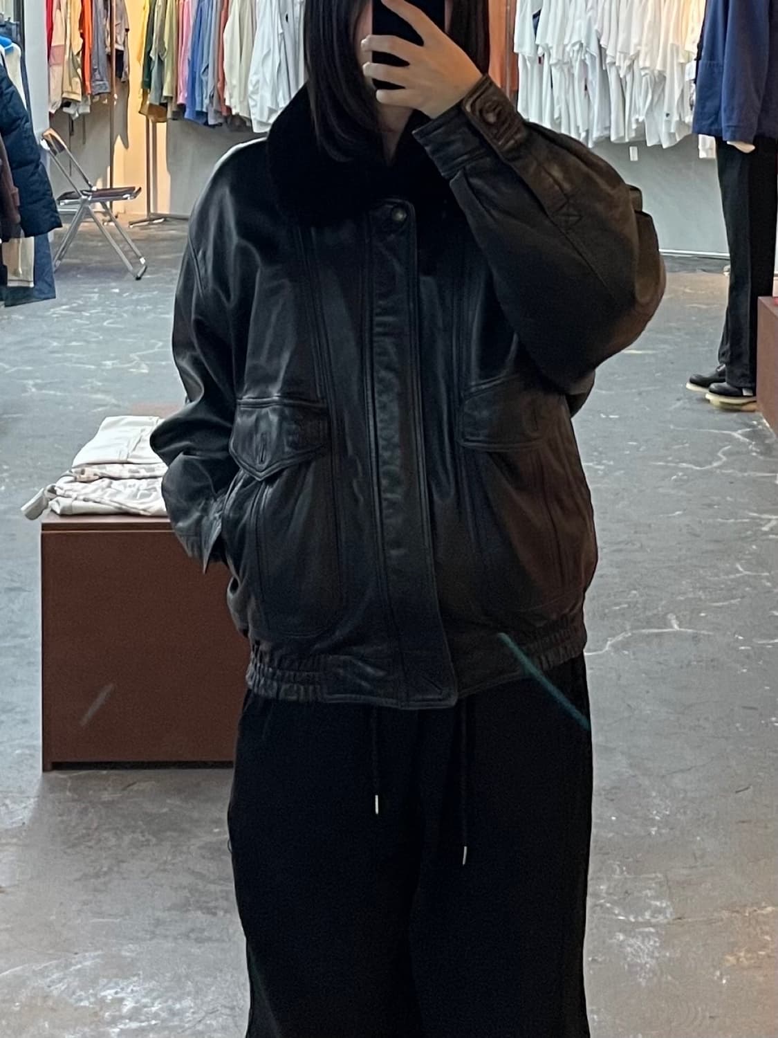 입생로랑 블랙 가죽 무스탕 자켓 H1399 상품이미지1