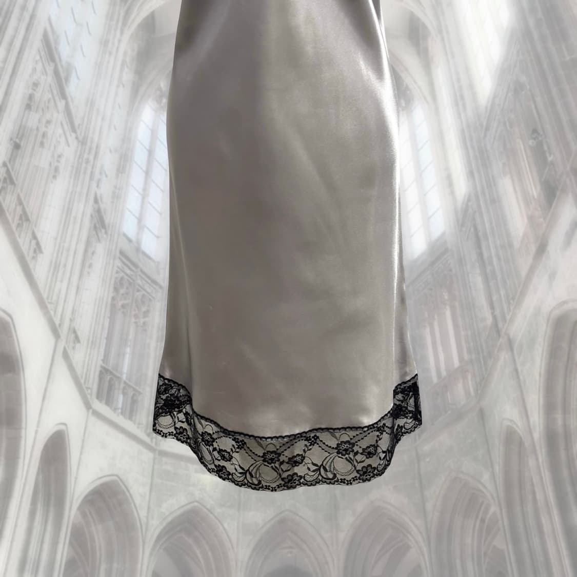 빈티지 실버 새틴 레이스 홀터넥 슬립 원피스 상품이미지3