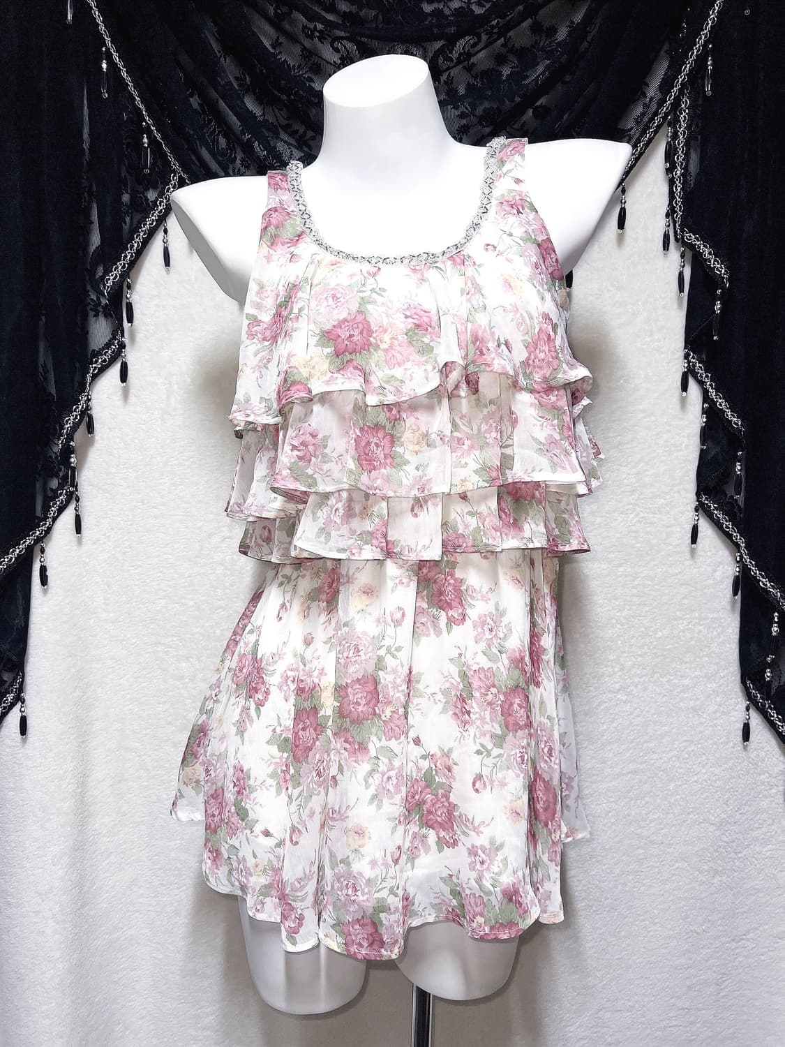 세실맥비 히메카지 플라워 쉬폰 프릴 나시 원피스 페어리 로걀 로맨틱갸루 상품이미지1