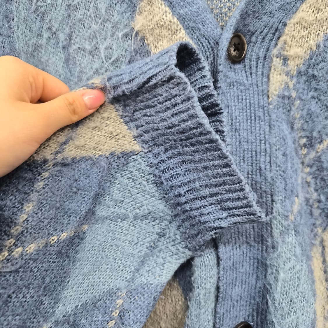 빔즈 아가일 브이넥 가디건 블루 남성 L 상품이미지5