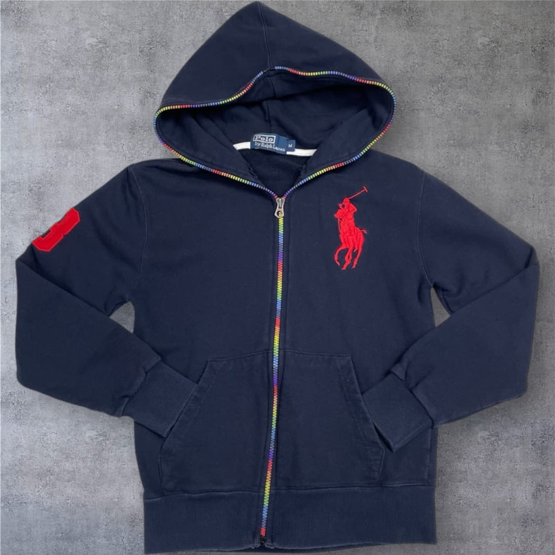 폴로 랄프로렌  네이비 빅포니 무지개 후드 집업 M 상품이미지1