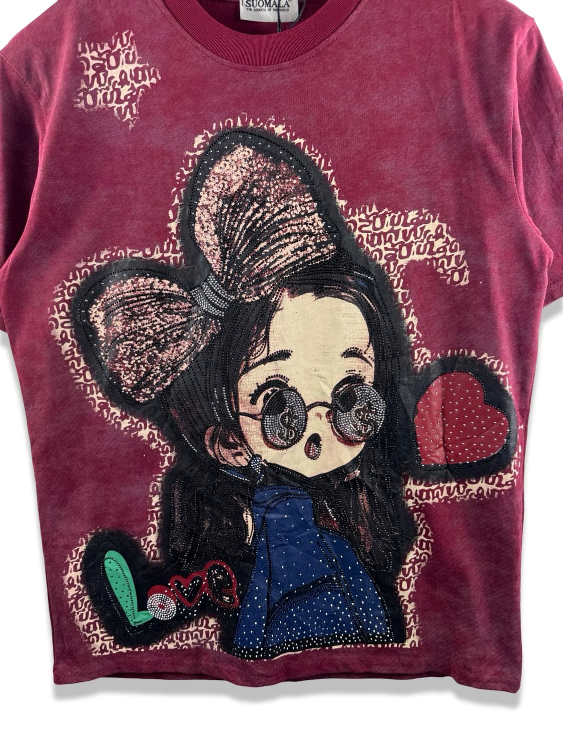 JPN 히피 버건디 Y2K 큐빅 반팔티3040 상품이미지3