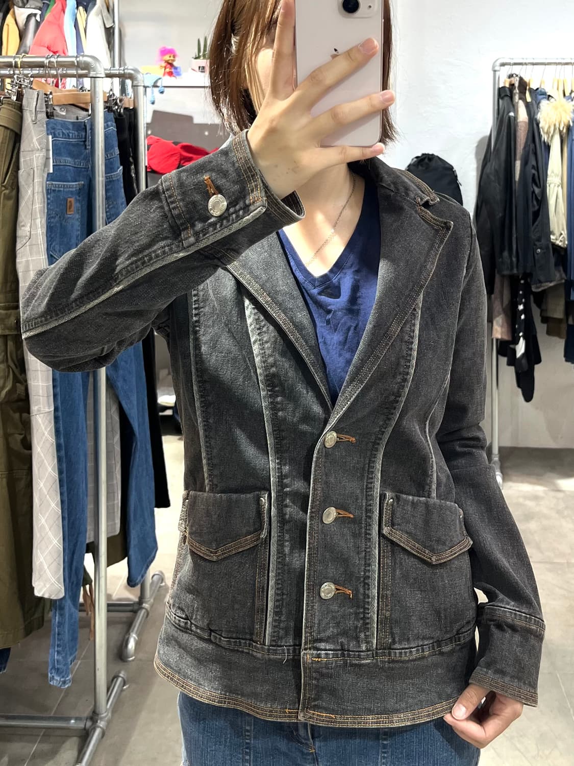 일본 빈티지 흑청 데님 블레이저 자켓 상품이미지1