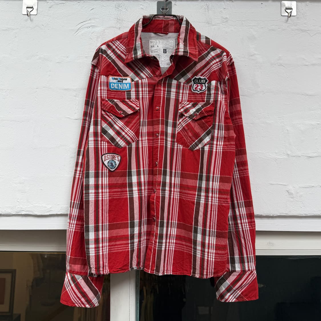 Japanese Vintage 웨스턴 카우보이 카라 와이어 체크셔츠 L 상품이미지1