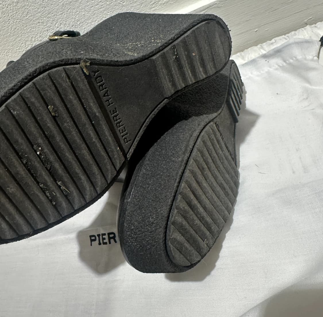 피에르하디 블랙 레더 버클 웨지힐 부츠 36 상품이미지3