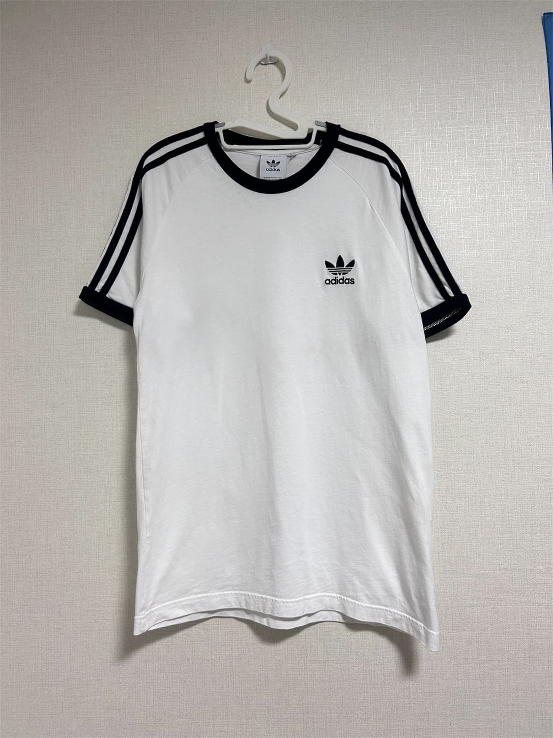 아디다스 화이트 블랙 링거 반팔 티셔츠 L 상품이미지3