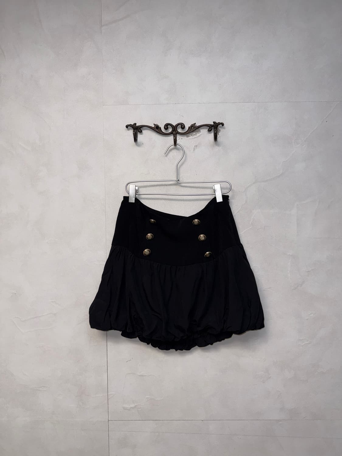 Black double button balloon mini skirt 상품이미지1