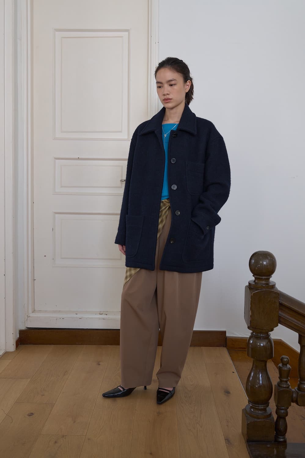 마조네 ALPACA HALF MAC COAT_NAVY M사이즈 상품이미지2