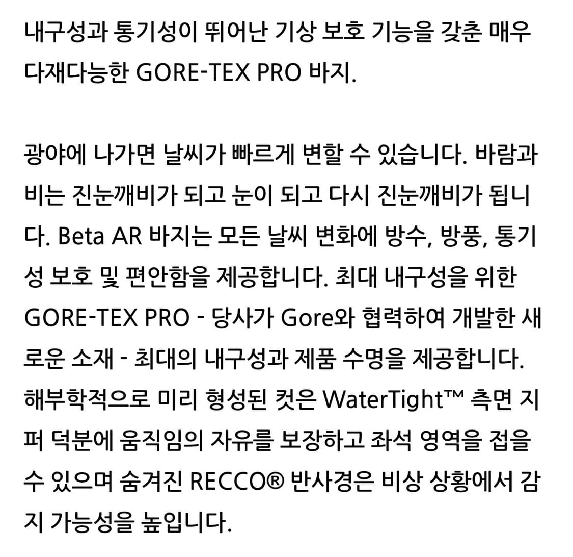 [L] 아크테릭스 베타AR 고어텍스 팬츠 블랙 상품이미지10