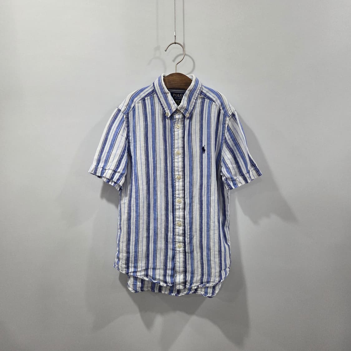 폴로랄프로렌 키즈 버튼다운 스트라이프 린넨 반팔셔츠 M/10/12 상품이미지1