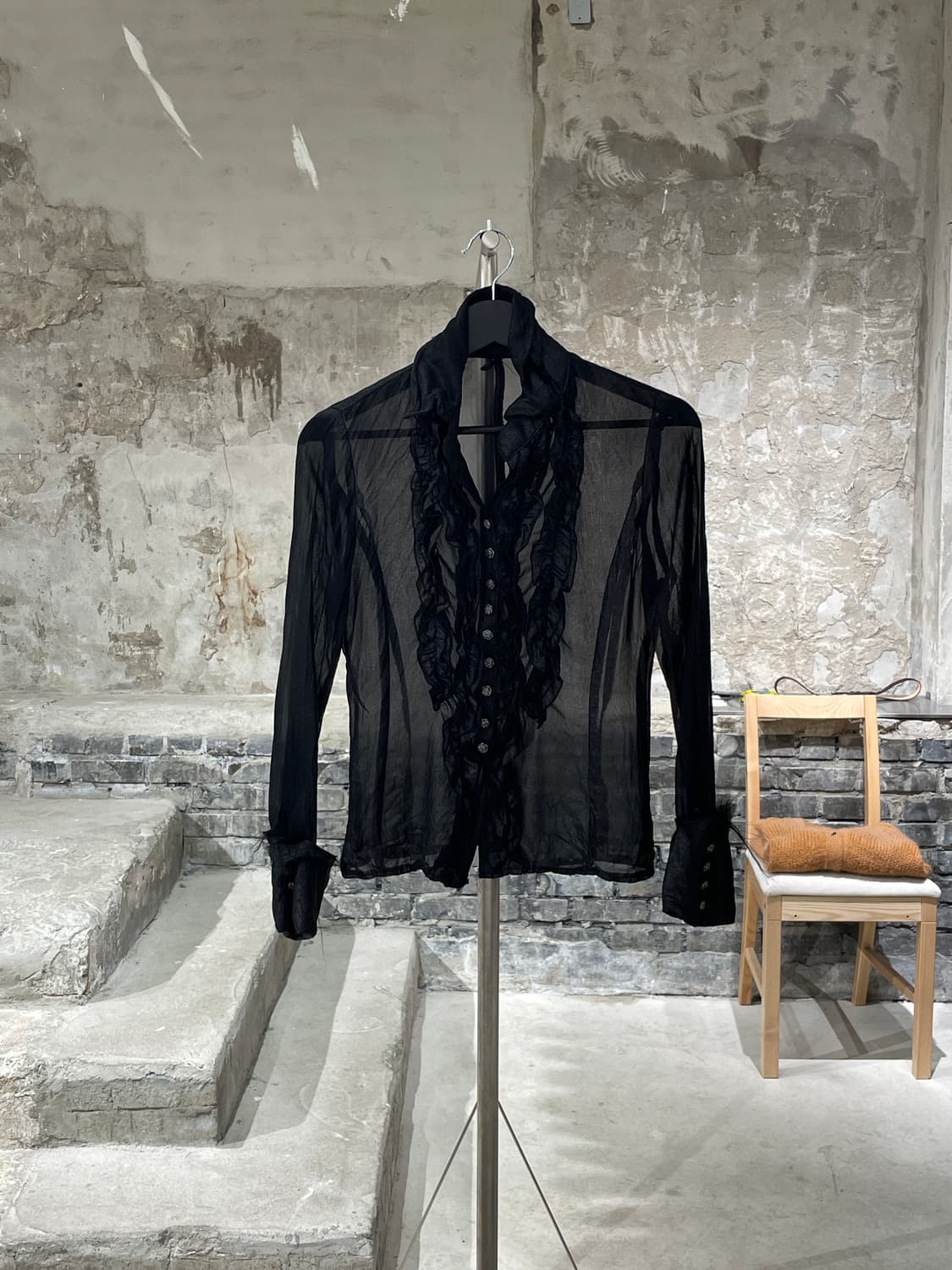 vereje 블랙 레이스 펄 시스루 셔츠 상품이미지1