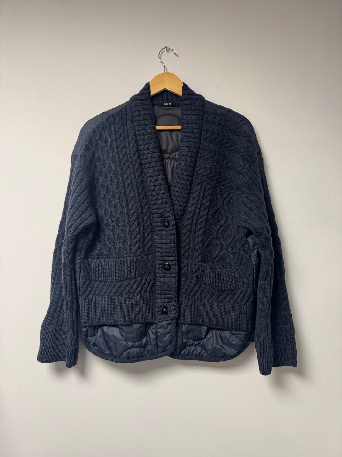 한섬 시스템 케이블 니트 패딩 가디건 네이비 F 상품이미지1