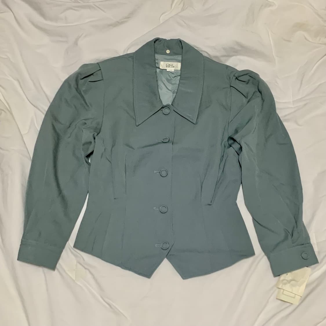 빈티지 ) 딥민트 퍼프 울 블라우스 상품이미지5