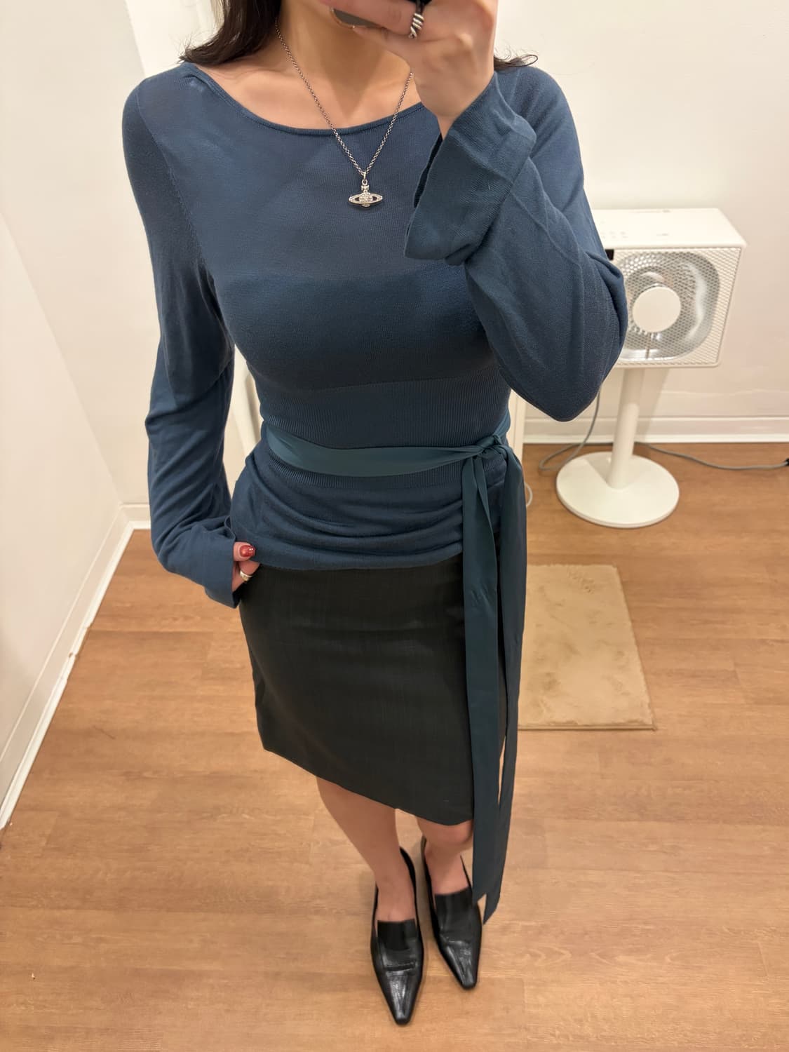 그레이 H라인 미디 스커트 상품이미지2