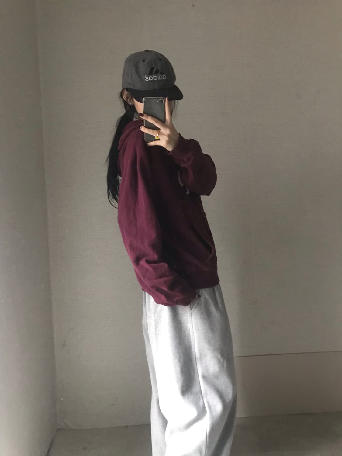 갭 버건디 오버핏 후드티 상품이미지5