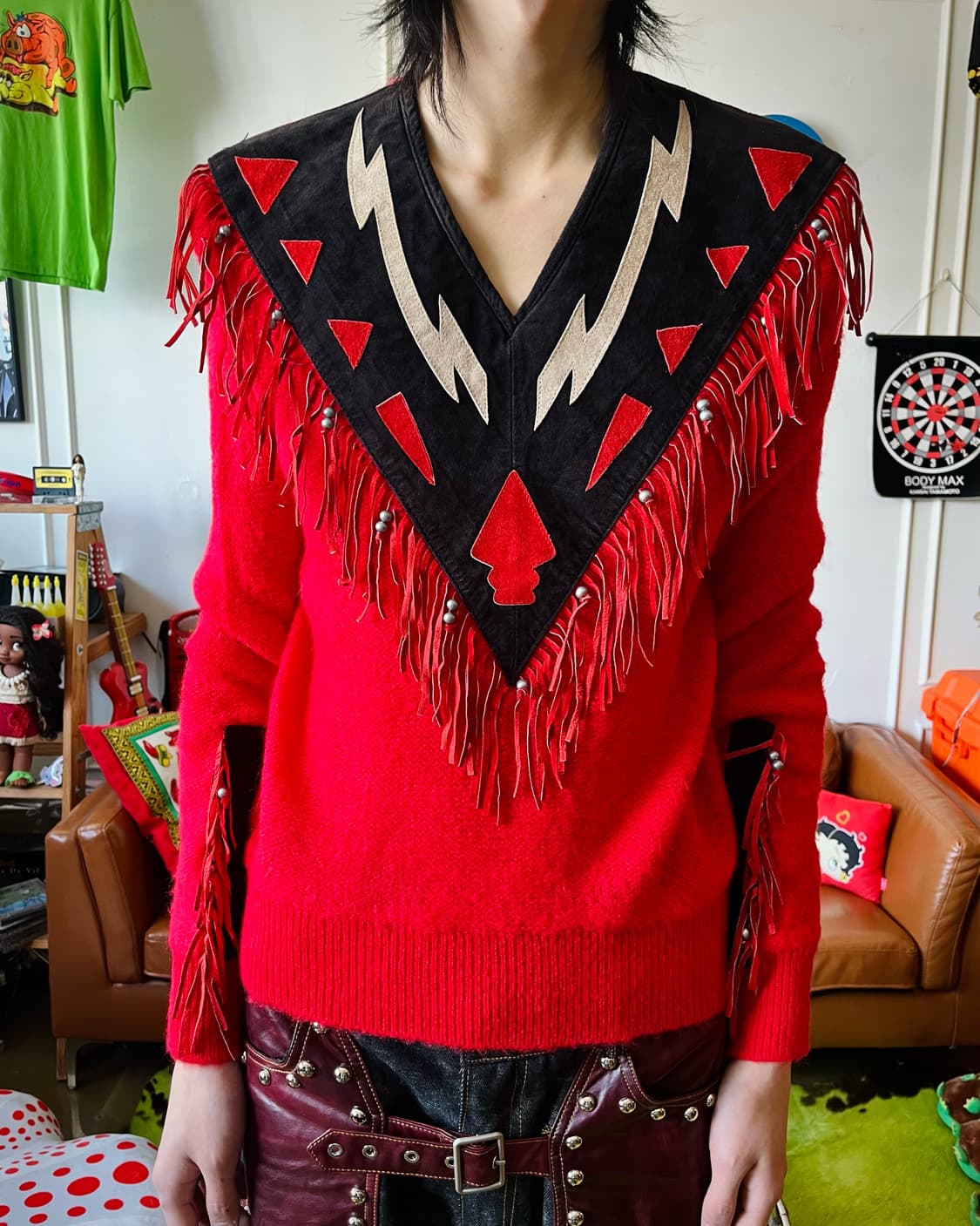 1980s Miller Fringe Leather Knit Top 상품이미지2