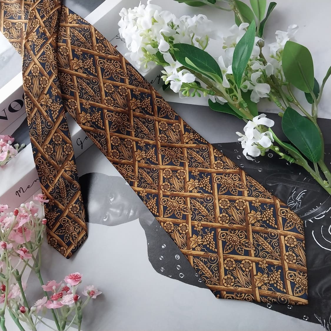 랑방 실크 포도·보리 모티브 넥타이 9.4cm A+등급 k2017 상품이미지3