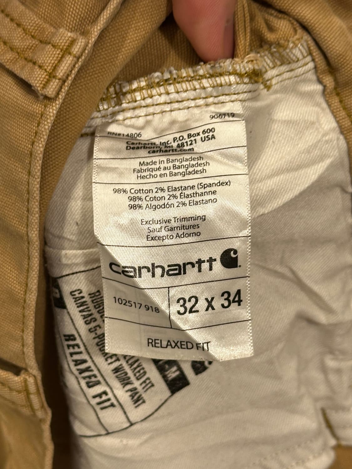 칼하트 릴렉스핏 워크팬츠 32X34 상품이미지5