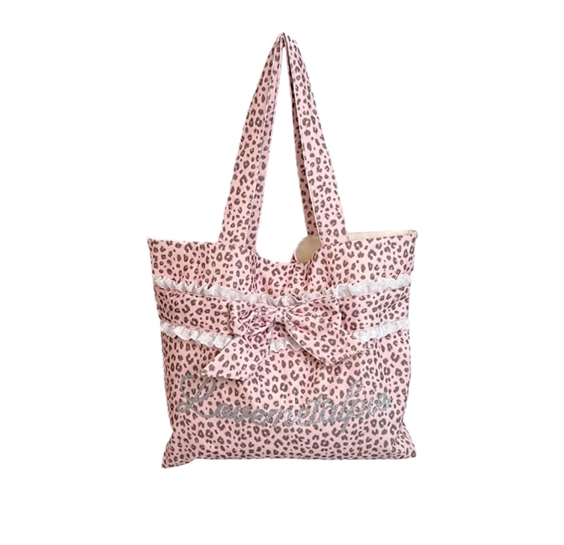 러브메탈파이 핑크 레오파드 호피 토트백 가방 히메 갸루 라떼 러블리 로걀 상품이미지1