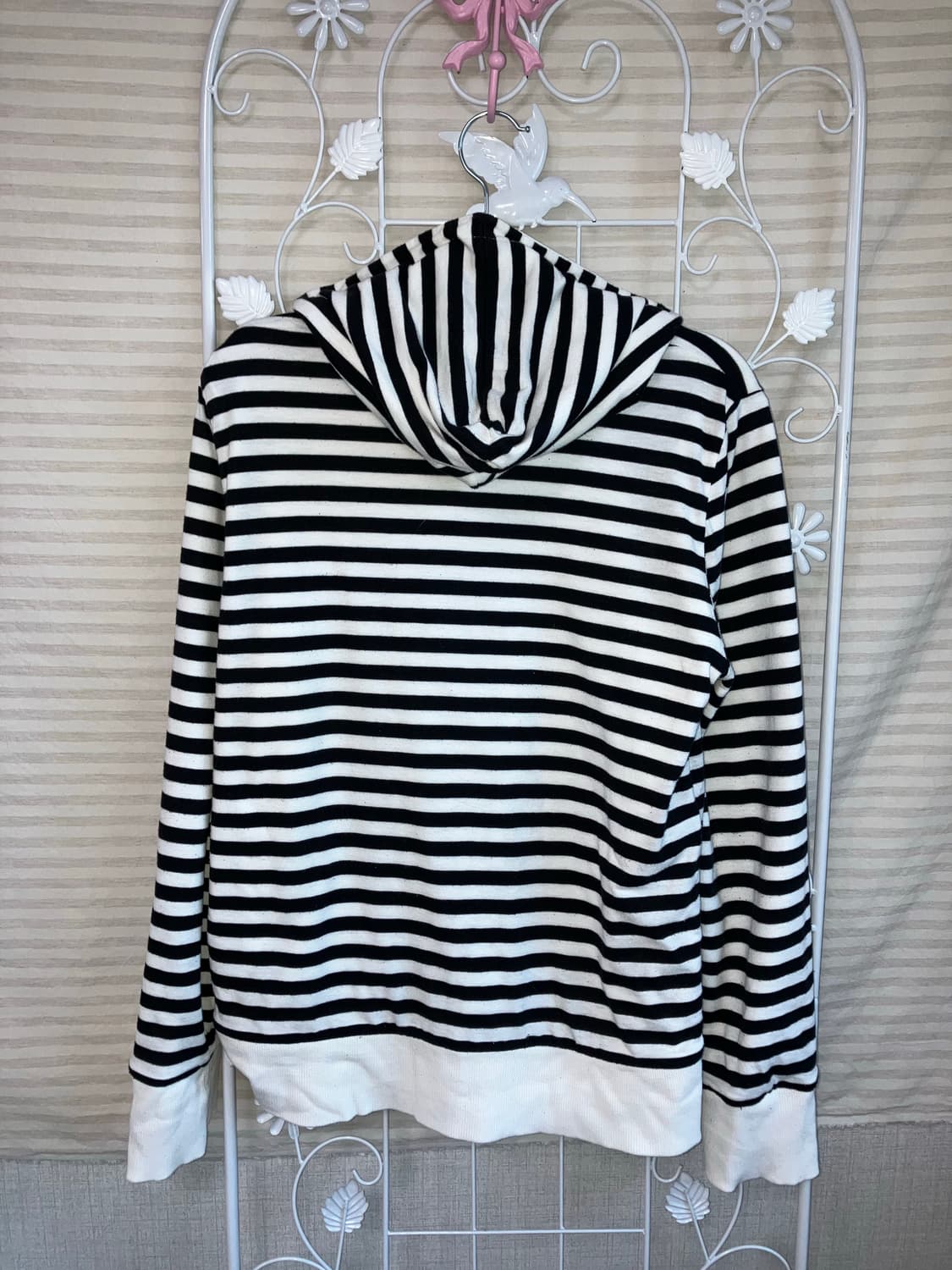 빈티지 블랙 화이트 스트라이프 후드 집업 y2k 스트릿 갸루 펑키  상품이미지2