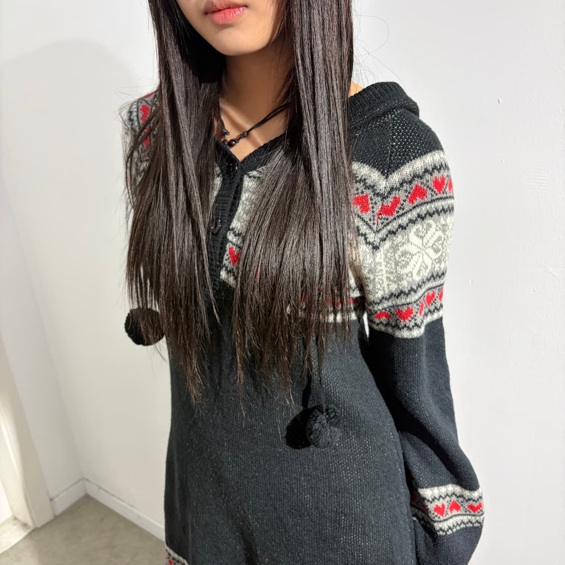 Michel klein 폼폼이 노르딕 후드 니트 원피스 상품이미지3