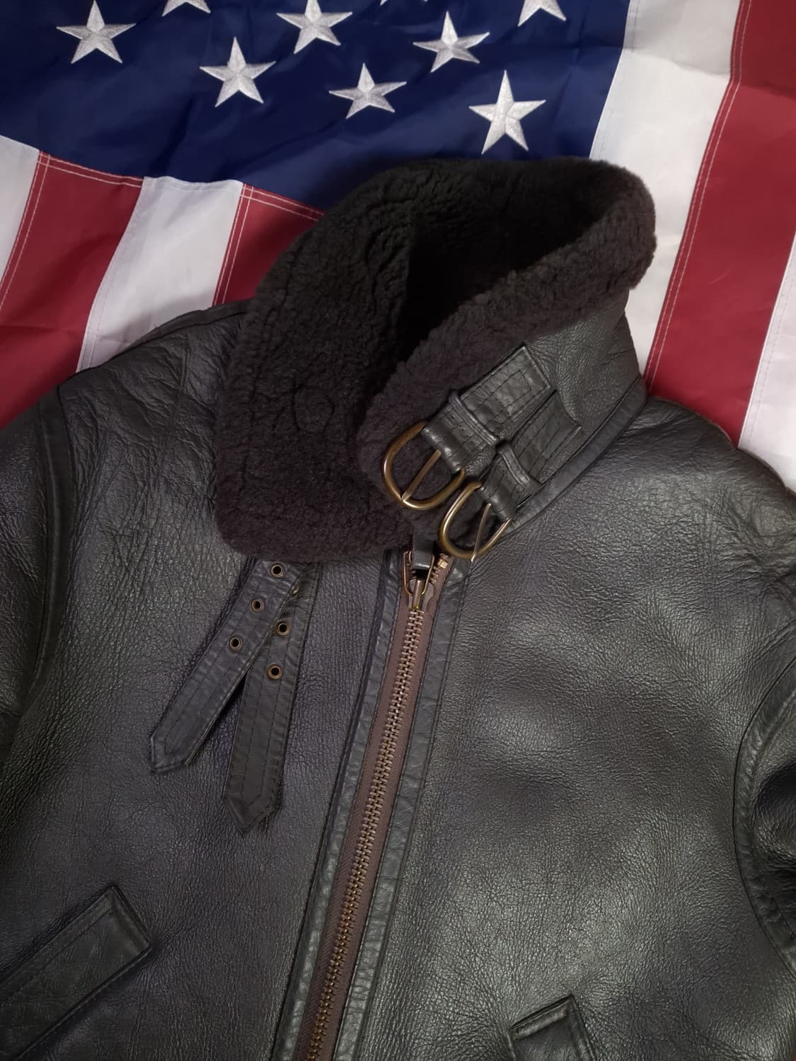 90's 국내산 미공군 B-3 TYPE 리얼레더 항공폭격기 무스탕 상품이미지3