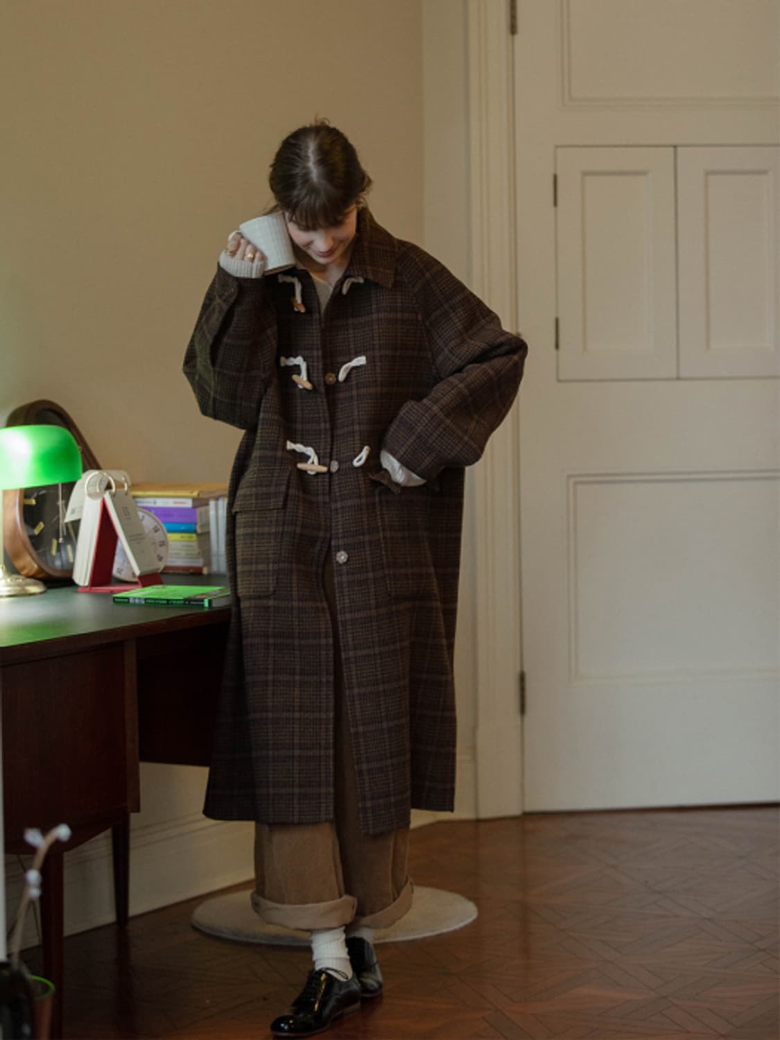 르니나 핸드메이드 떡볶이 더플 체크 코트 상품이미지4