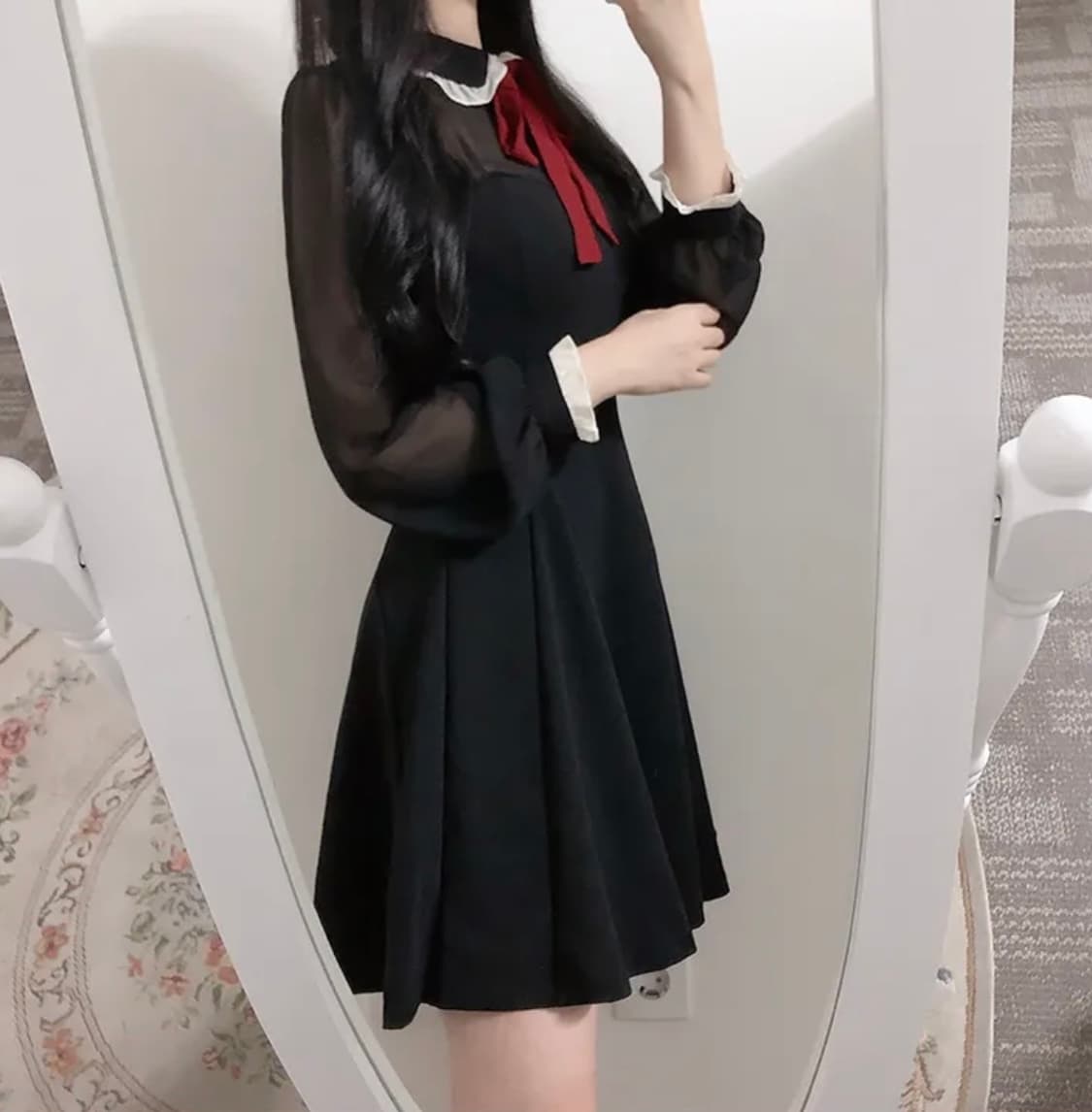 배색 리본 원피스 상품이미지2