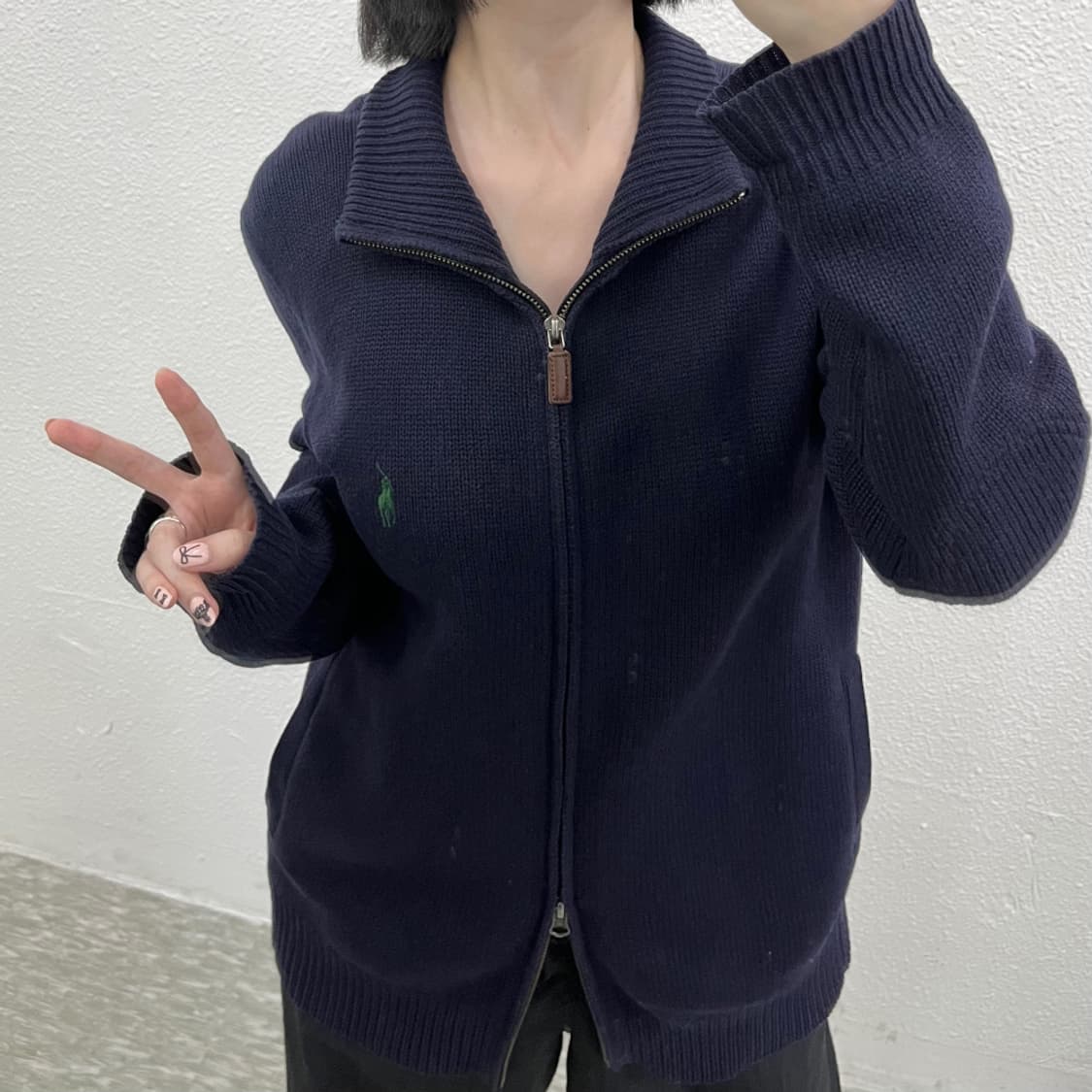 폴로 랄프로렌 그린포니 네이비 니트 집업 M 상품이미지5