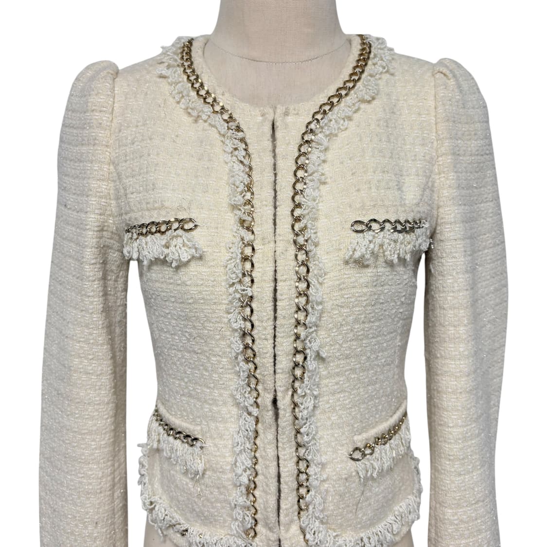 3850 로엠 아이보리 금장 슬림 퍼프 트위드자켓 상품이미지2