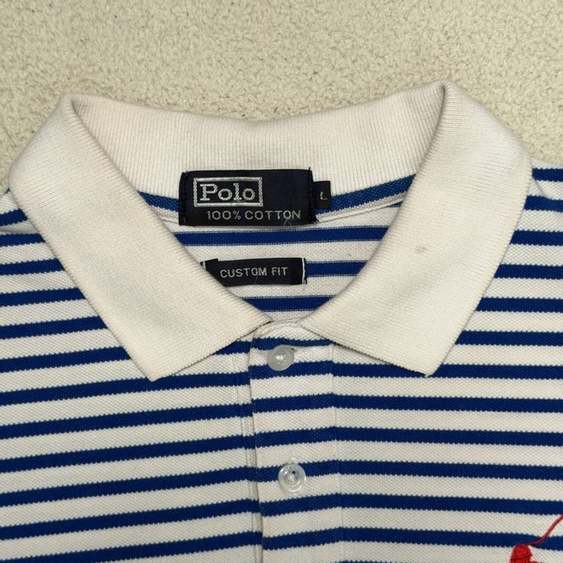 폴로 랄프로렌 빅포니 스트라이프 PK 카라 티셔츠 화이트 블루 L 상품이미지6