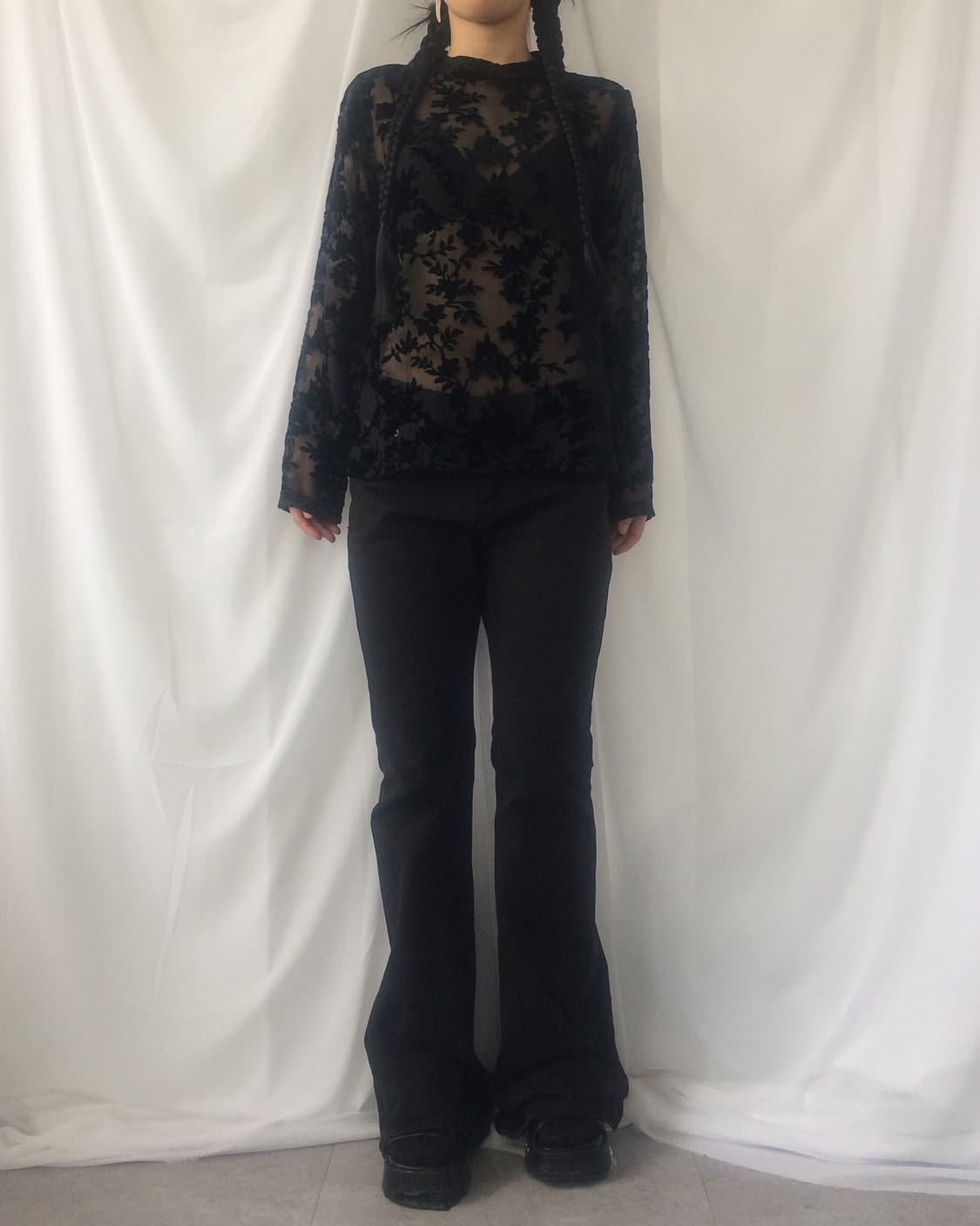 Pattern point see through high neck slee 상품이미지6