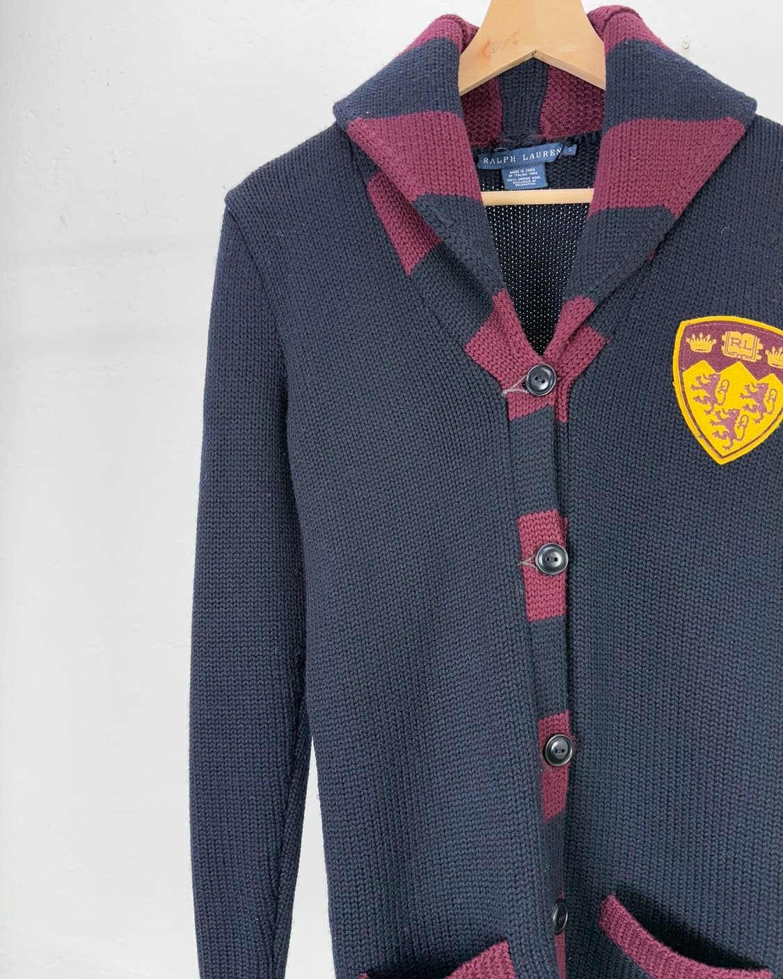 랄프로렌 버건디 믹스 크레스트 패치 숄카라 니트 가디건 상품이미지2