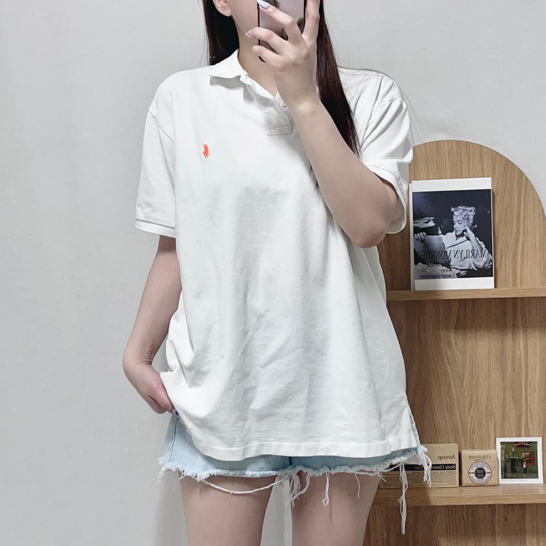[정품] 폴로 화이트 / 형광오렌지포니 반팔카라티 [ XL ] 상품이미지1