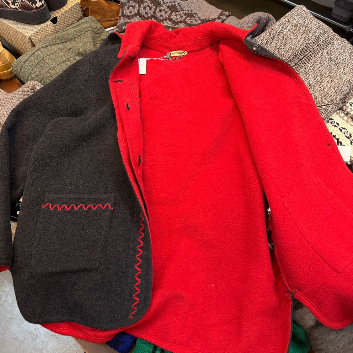 이탈리아 생산 울혼방 에스닉 네이티브 스티치 드레이프 숏 코트 자켓 상품이미지5