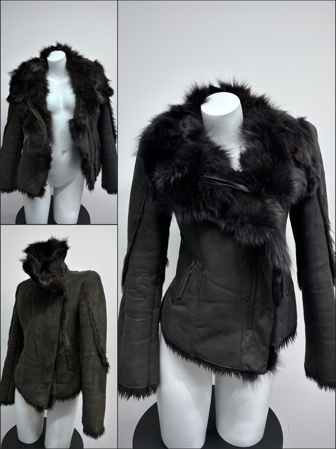 사선 하이넥 시어링 자켓 상품이미지1