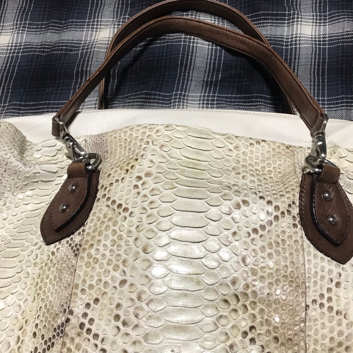 레어 재팬 90s karosse 뱀피 3way 리얼 화이트 레더 토트백 상품이미지2